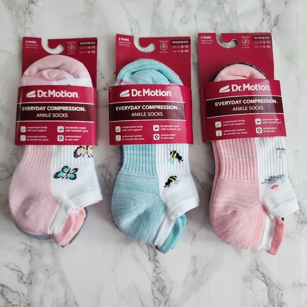 Dr. Motion Ankle Socks 6 Pairs Compression Socks Size Socks 9–11 Shoe 4-10
